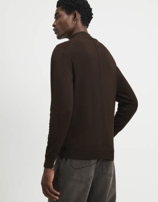 River Island Slim fit half zip jumper in brown - dark, 4 of 4