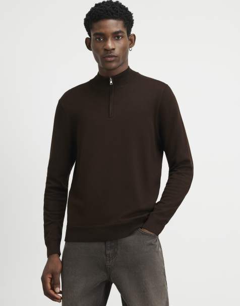 River Island Slim fit half zip jumper in brown - view 1