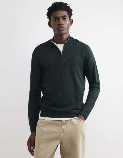 River Island Slim fit half zip jumper in green, 2 of 4