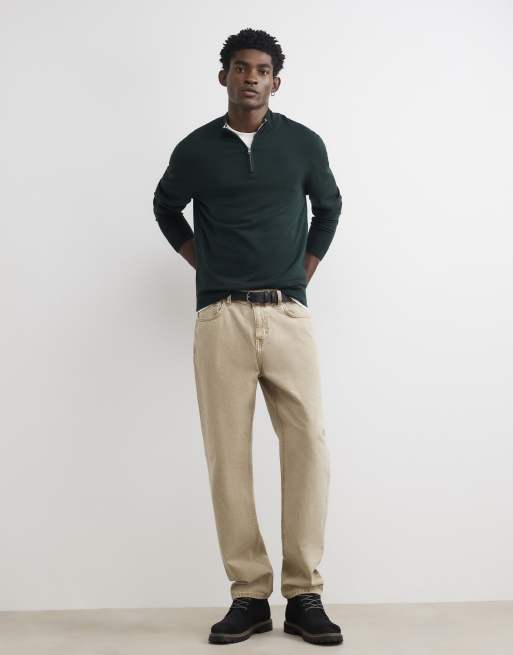 River Island Slim fit half zip jumper in green, 3 of 4