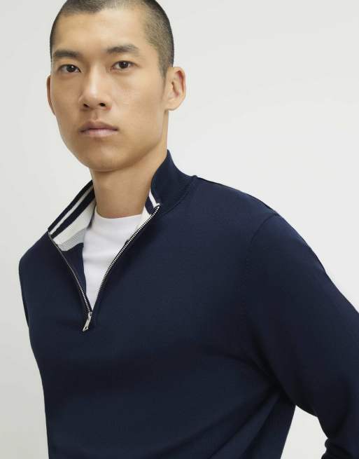 River Island Slim fit half zip jumper in navy, 2 of 4