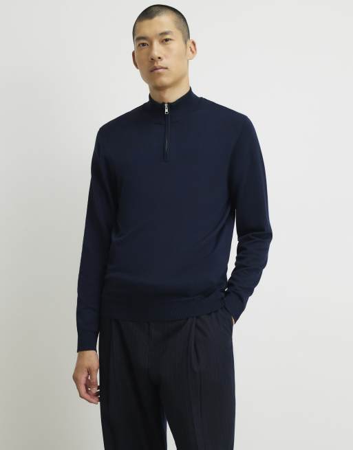 River Island Slim fit half zip jumper in navy, 3 of 4