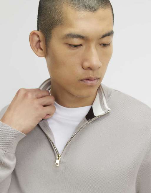 River Island Slim fit half zip jumper in stone, 2 of 4