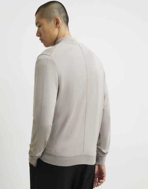 River Island Slim fit half zip jumper in stone, 4 of 4