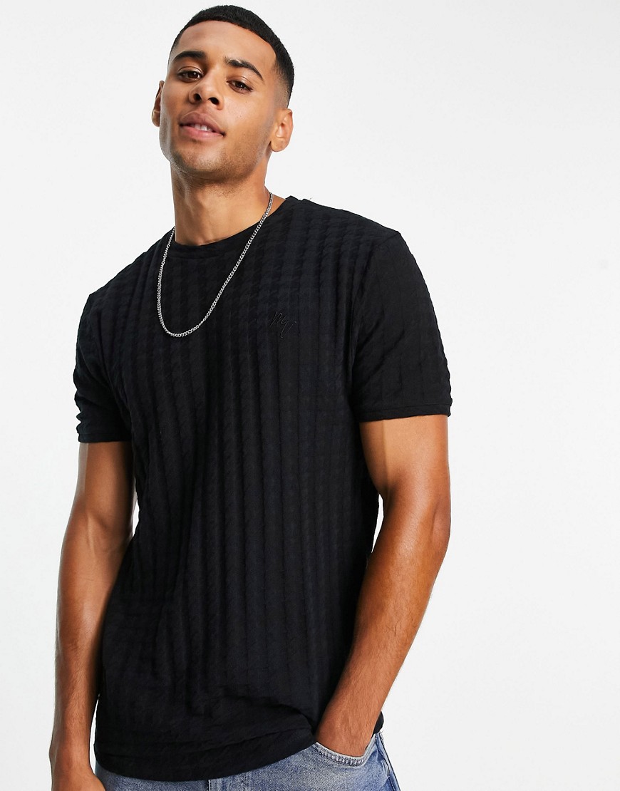 River Island slim fit houndstooth maison t-shirt in black