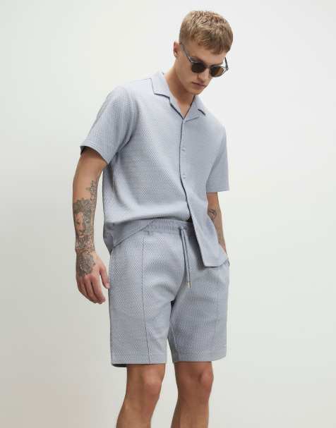 River Island Slim fit jacquard textured shorts in blue - view 1