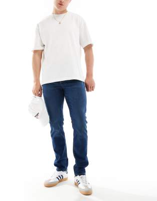 River Island slim fit jeans in dark blue 10390₽