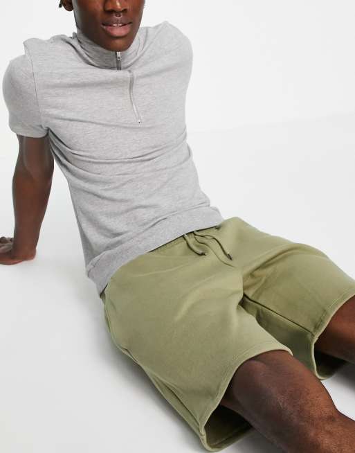 River Island slim fit jersey shorts in khaki ASOS