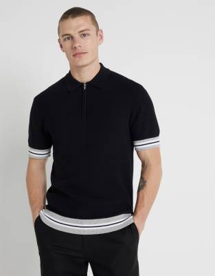 River Island Slim fit knitted polo shirt in black | ASOS