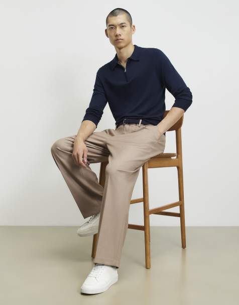 River Island Slim fit knitted polo shirt in navy - view 1