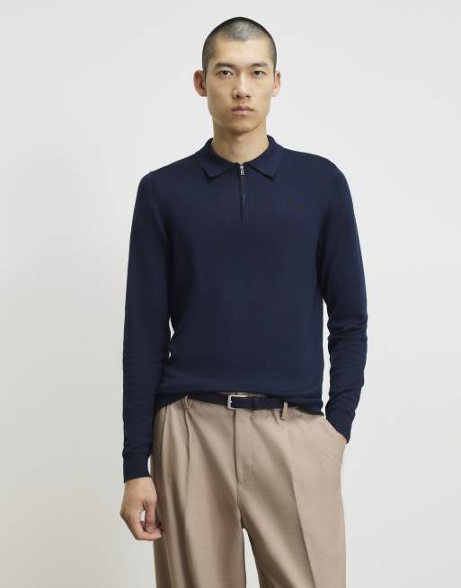 River Island Slim fit knitted polo shirt in navy, 2 of 4