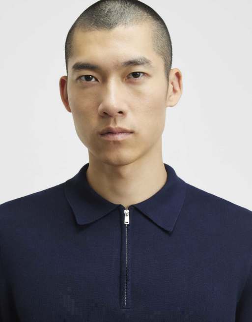 River Island Slim fit knitted polo shirt in navy, 3 of 4