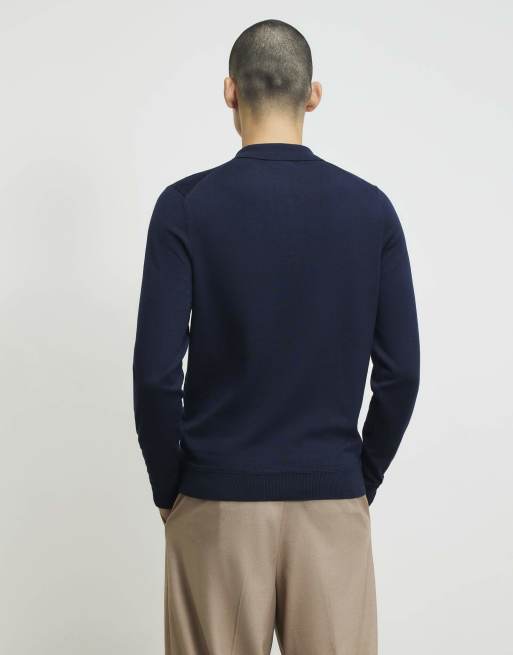 River Island Slim fit knitted polo shirt in navy, 4 of 4