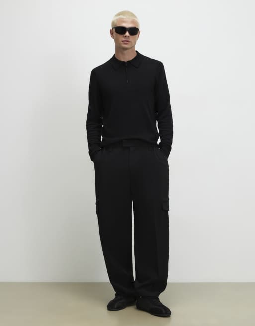 River Island Slim fit long sleeve polo shirt in black, 2 of 4
