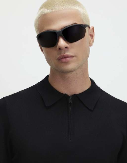 River Island Slim fit long sleeve polo shirt in black, 3 of 4