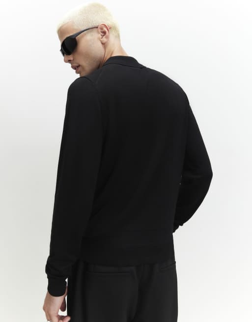 River Island Slim fit long sleeve polo shirt in black, 4 of 4
