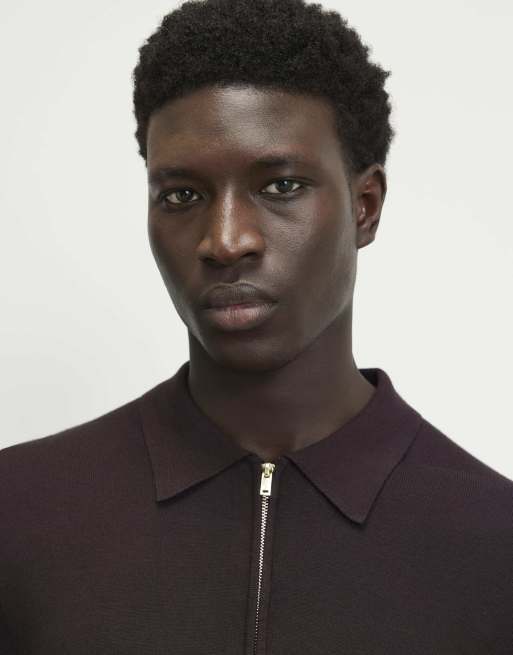 River Island Slim fit long sleeve polo shirt in burgundy, 2 of 4