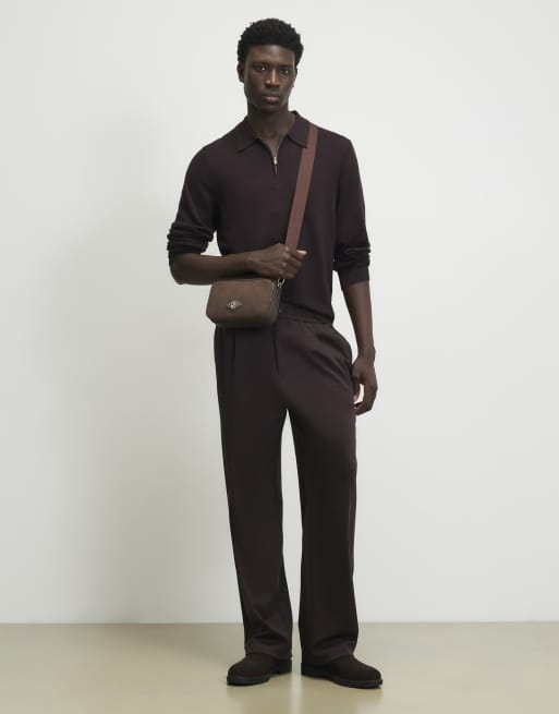 River Island Slim fit long sleeve polo shirt in burgundy, 3 of 4