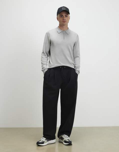 River Island Slim fit long sleeve polo shirt in grey - view 1