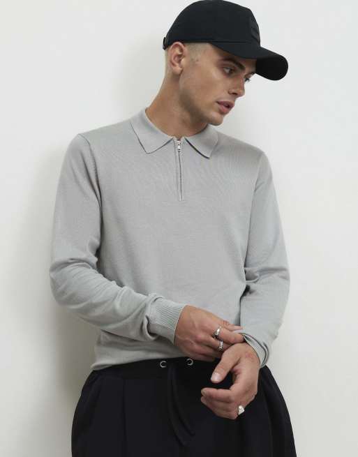 River Island Slim fit long sleeve polo shirt in grey, 2 of 4