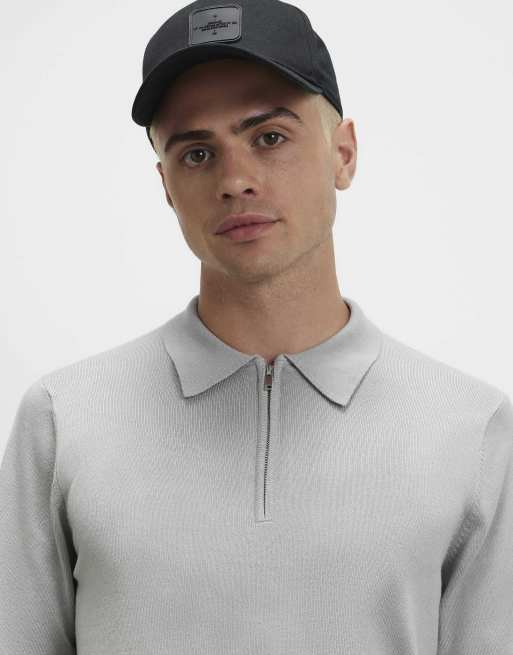 River Island Slim fit long sleeve polo shirt in grey, 3 of 4