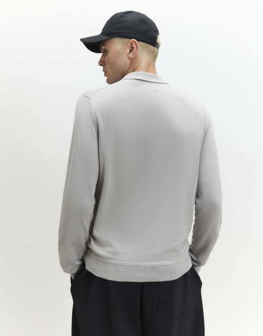 River Island Slim fit long sleeve polo shirt in grey, 4 of 4