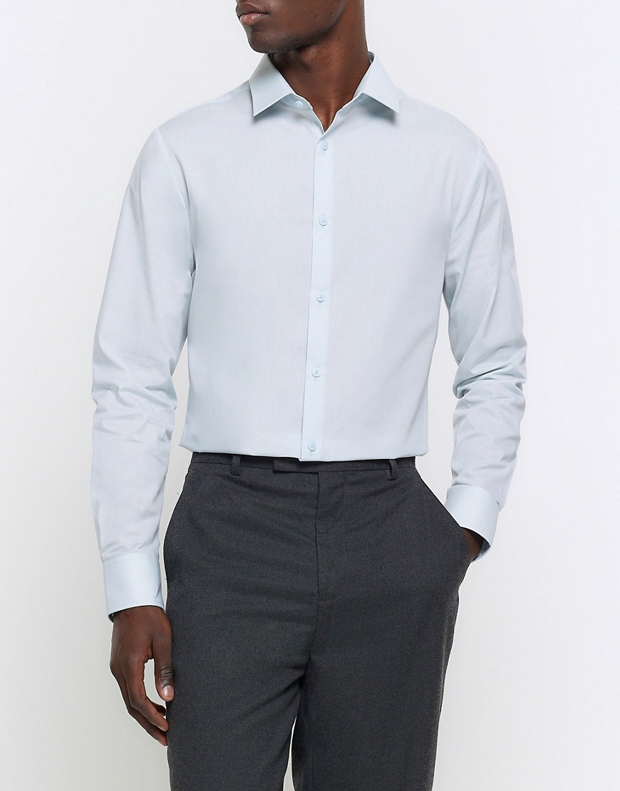 River Island Slim fit long sleeve smart shirt in blue