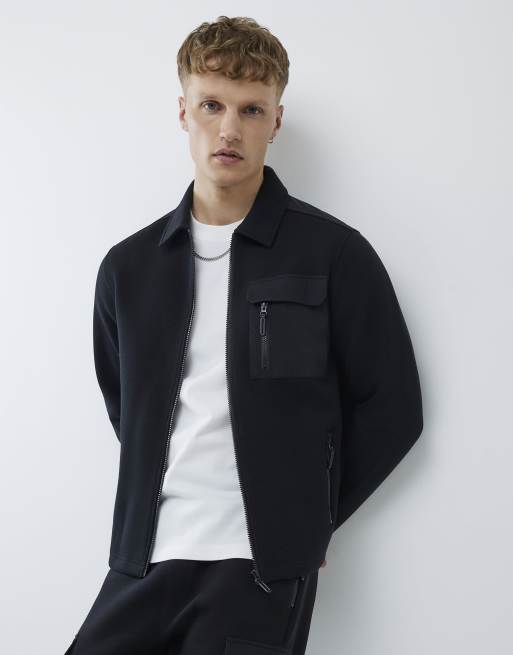 River Island Slim fit nylon hybrid shacket in black