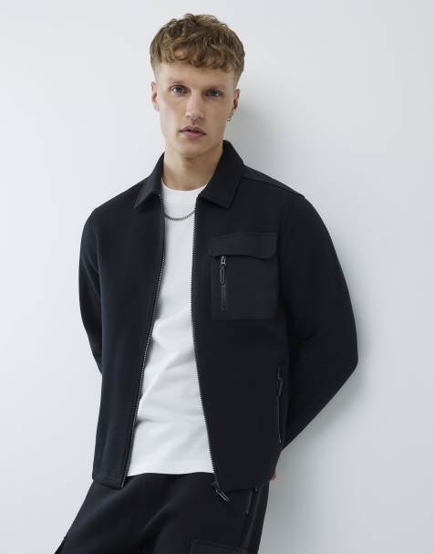 River Island Slim fit nylon hybrid shacket in black - view 1
