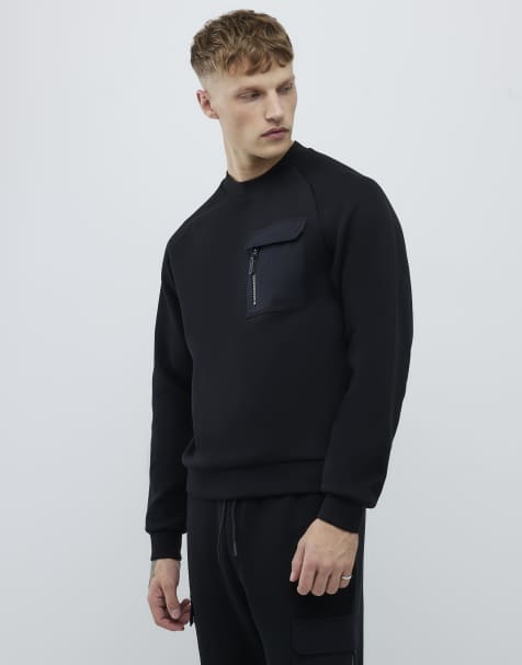 River Island Slim fit nylon hybrid sweatshirt in black - view 1