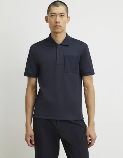 River Island Slim fit nylon pocket polo shirt in navy - view 1