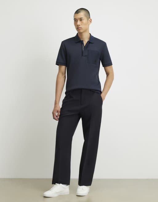 River Island Slim fit nylon pocket polo shirt in navy, 2 of 4