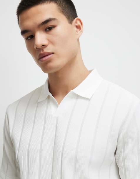 River Island Slim fit ottoman open neck polo shirt in white - view 1