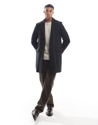 River Island - Slim-fit overjas in zwart - view 1