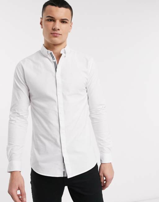 River Island - Slim-fit Oxford overhemd in wit