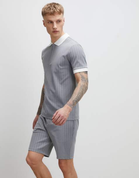 River Island Slim fit pinstripe shorts in grey - view 1