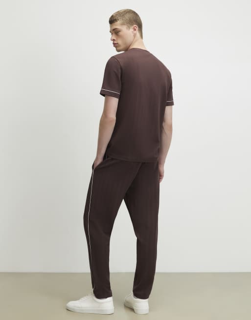 River Island Slim fit piped textured joggers in brown, 4 of 4