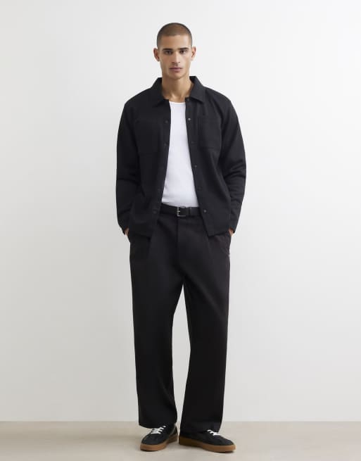 River Island Slim fit pique double pocket jacket in black, 2 of 4