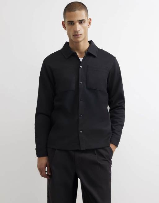 River Island Slim fit pique double pocket jacket in black, 3 of 4