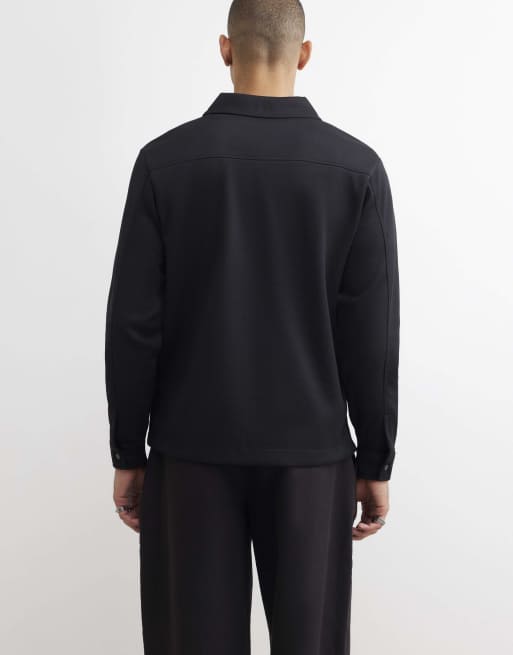 River Island Slim fit pique double pocket jacket in black, 4 of 4