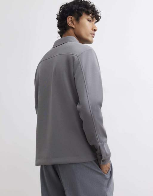 River Island Slim fit pique double pocket jacket in grey - dark, 4 of 4