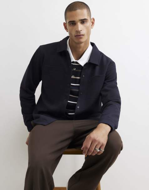 River Island Slim fit pique double pocket jacket in navy - view 1