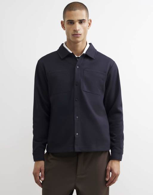 River Island Slim fit pique double pocket jacket in navy, 2 of 4