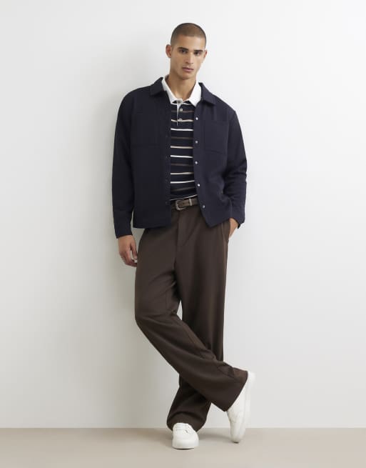 River Island Slim fit pique double pocket jacket in navy, 3 of 4