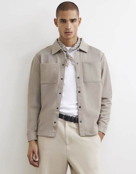 River Island Slim fit pique double pocket jacket in stone - view 1