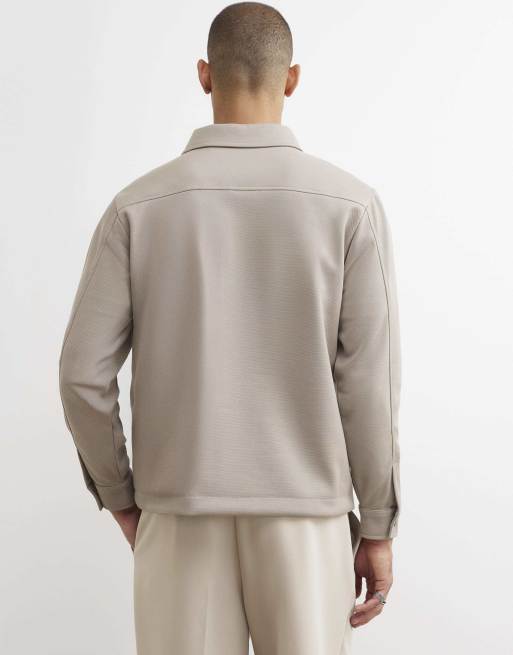 River Island Slim fit pique double pocket jacket in stone, 4 of 4
