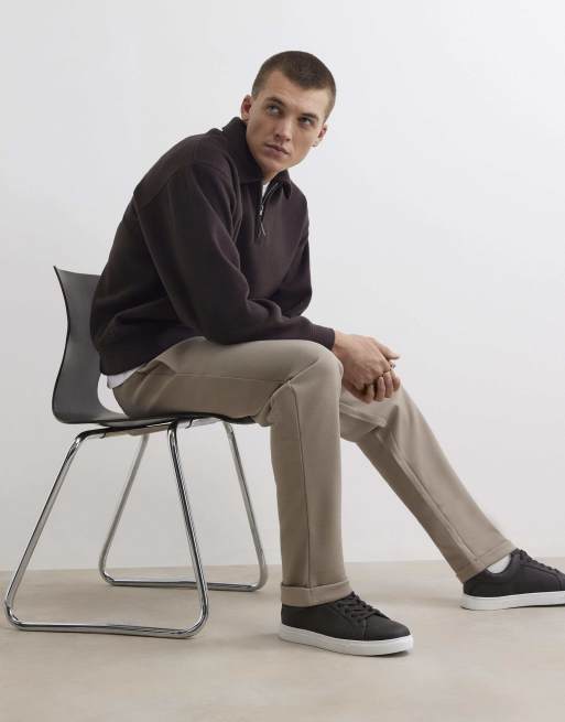 River Island Slim fit pique turnup hem joggers in stone, 2 of 4