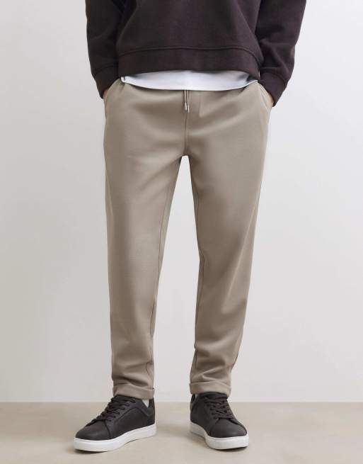 River Island Slim fit pique turnup hem joggers in stone, 3 of 4