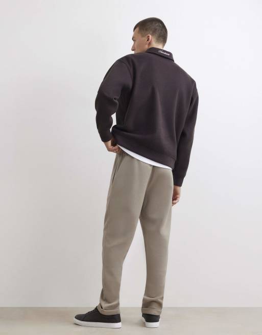 River Island Slim fit pique turnup hem joggers in stone, 4 of 4