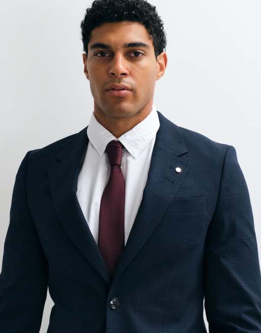 River Island slim fit plaid suit jacket in navy, 5 of 5